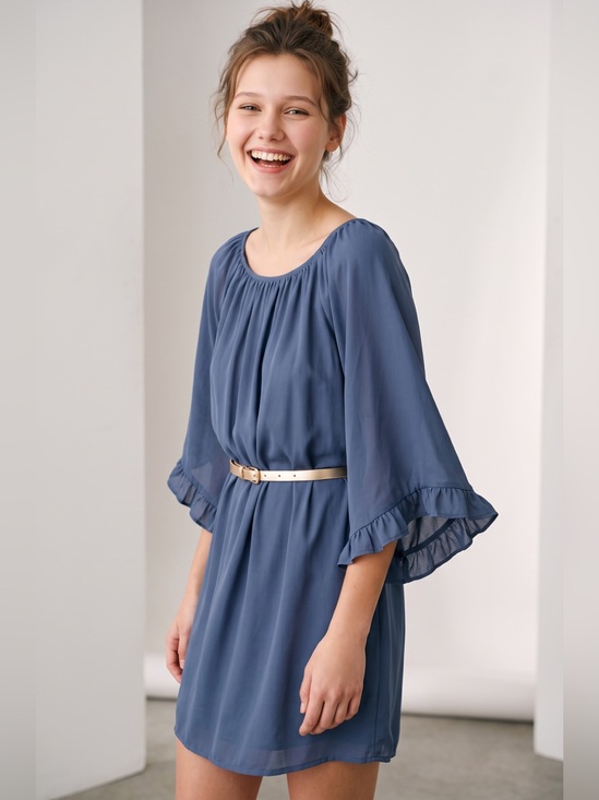 Lulus Dresses & Skirts - “Frill for the taking” Lulu’s denim blue shift dress. Size large GUC